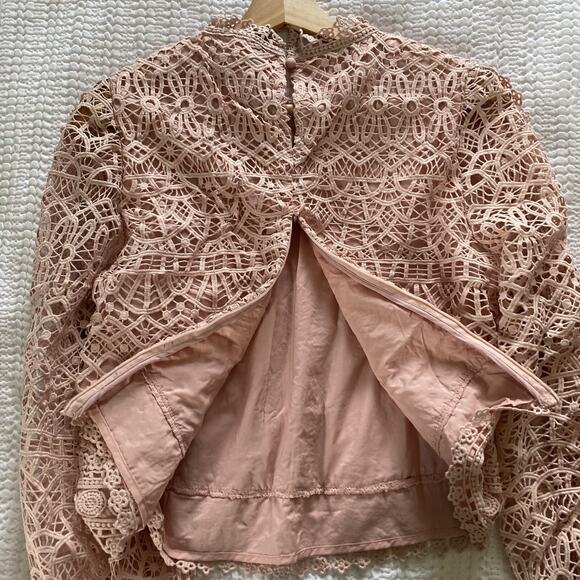 Amy Lynn Crochet Lace Blouse Leyla Women L Powder Pink Coquette‎ Cottagecore - Picture 6 of 16